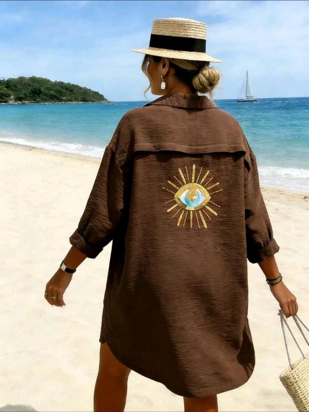 BRAND NEW ** Womens Brown Shirt with Eye Motif